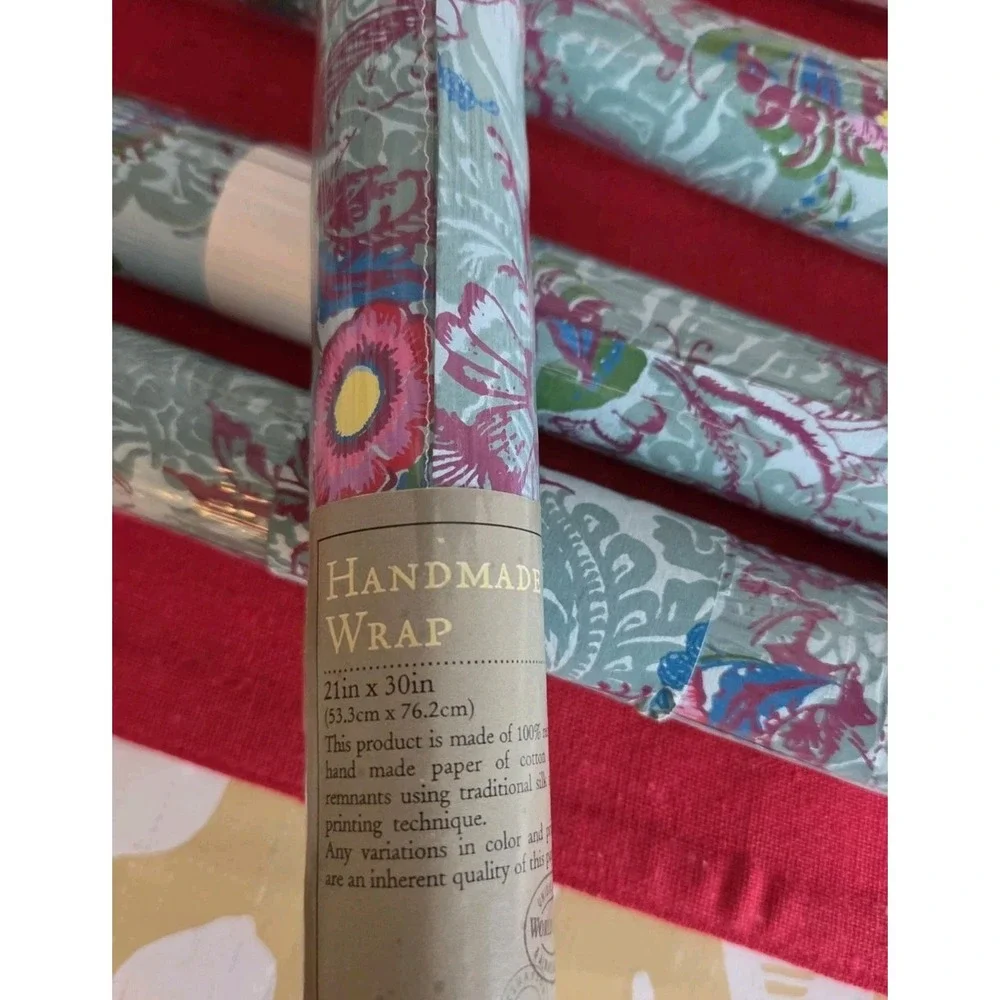 World Market Handmade Wrapping Paper 5 Rolls 21x30 Blue Floral Unique Present